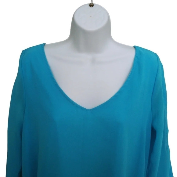 High-Low  Blue Tunic Top Blue Lightweight Open Sleeve M - Picture 5 of 7